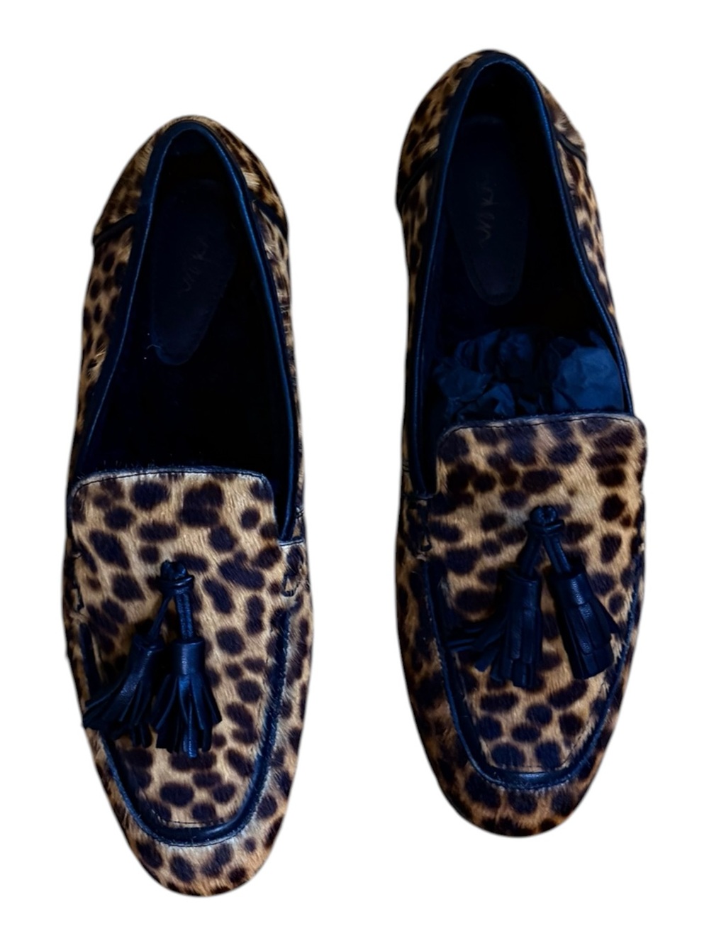 Boden Women's Aria Shearling Lined Calf Hair Leopard Print Tassle Loafers EU 40